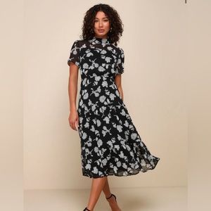 Floral Black Midi Dress